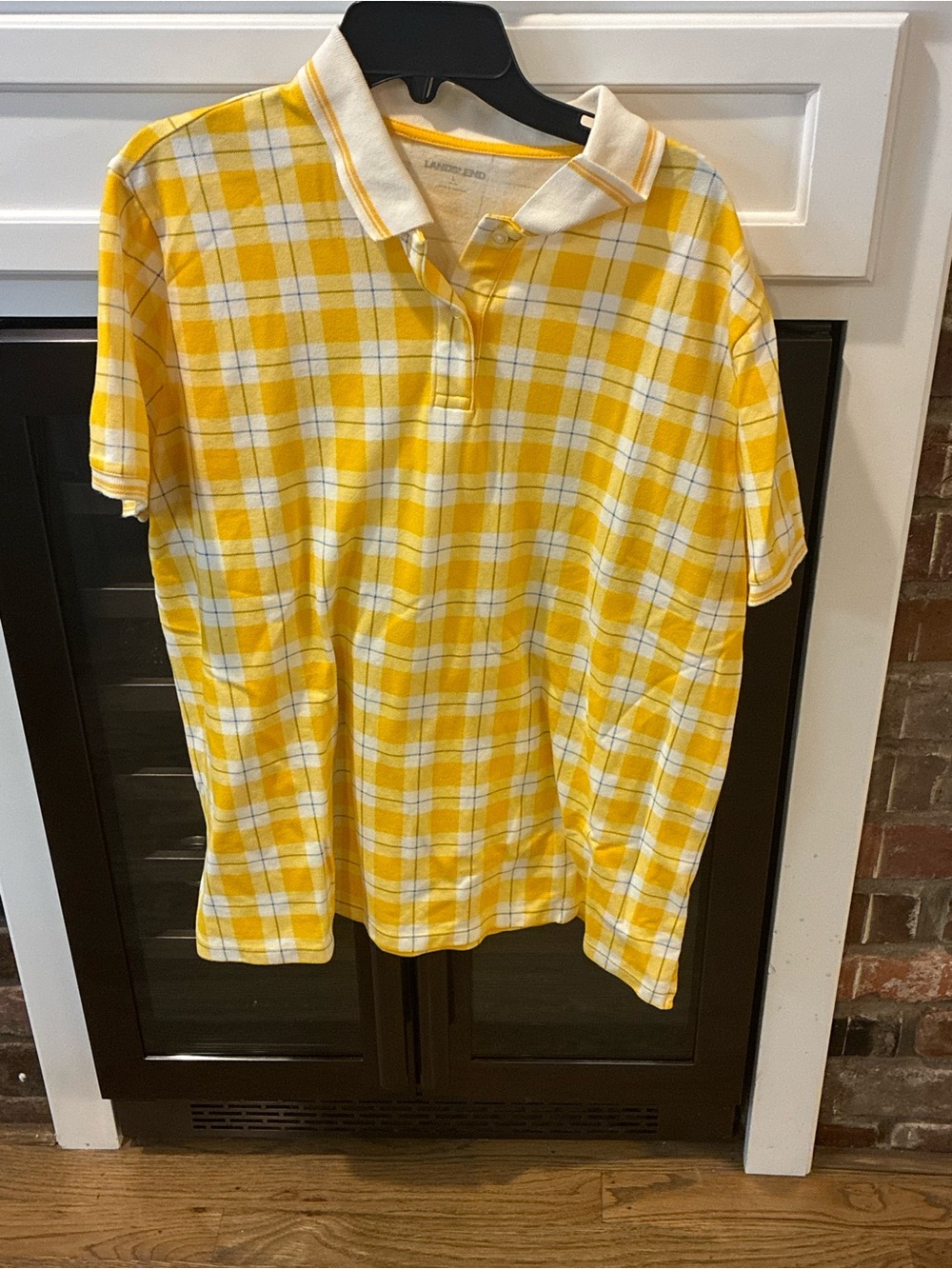 Lands' End Yellow and White Plaid Polo Shirt